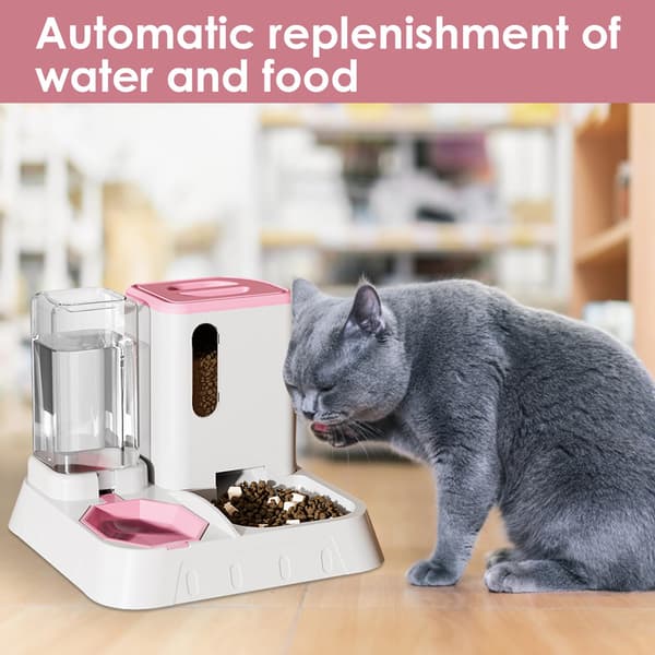 Automatiske kattefoderautomater, Automatiske kattefoderautomater, Transparent automatisk mad- og vanddispenser, Foderartikler med stor kapacitet og skridsikker bund (Pink)