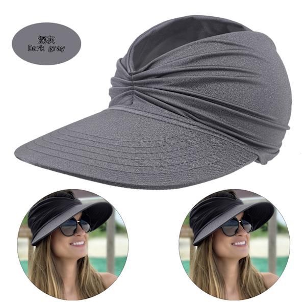 Visor Hat, Solhatt Dame Solbeskyttelse Strandhatt Bred Bremskjerm Solhatt med UV-beskyttelse for Sport Golf Tennis Utendørs Strand 56-65CM grey