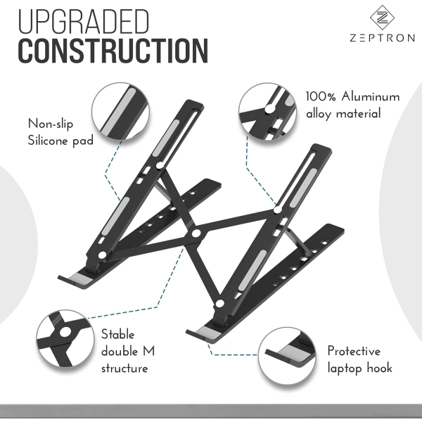 Foldbar bærbar aluminium bærbar computer stand | Skrivebordsstand med 6-trins højdejustering | Kompatibel med 11,6”/13,3 tommer bærbare computere notebooks（Sort） Black