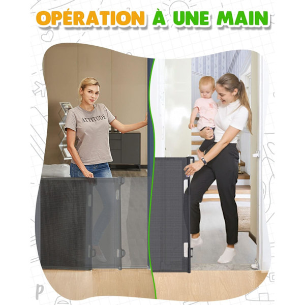 Retractable Safety Gate 0-140cm, Extendable Child Safety Gate, One-handed Operation Dog Gate Black