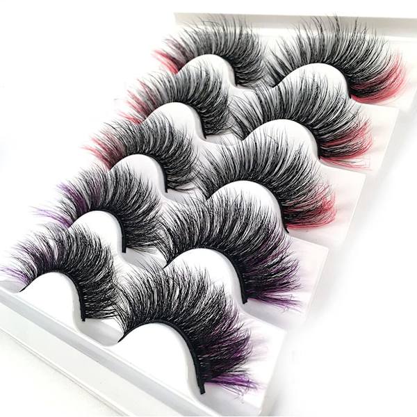 5D Falska Ögonfransar med Färg Faux Mink Ögonfransar Wispies Fluffy Färgade Rosa Lila Ögonfransar Dramatiska Strip Lashes 5 Par Pack