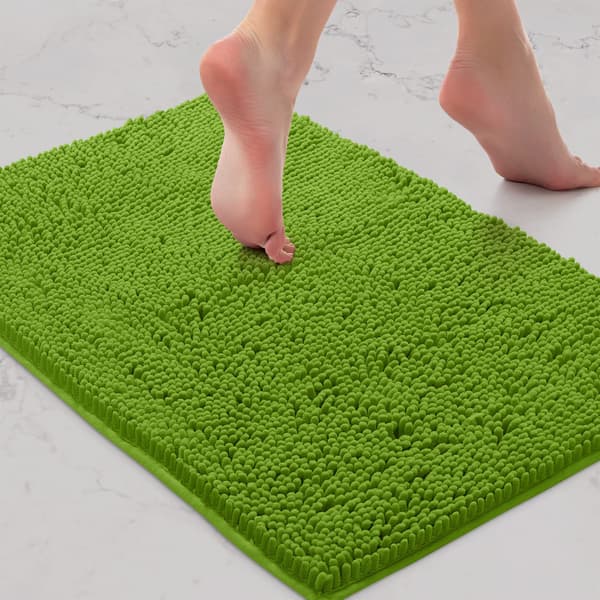 Mat-Extra-Soft Plush Bath Shower Bathroom Rug, 1'' Chenille Microfiber Material, Super Absorbent Shaggy Bath Rug Green