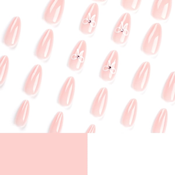 24st Korta lösnaglar - Rosa franska lösnaglar Tryck på naglar - Heltäckande cover Vit mandelstick på naglar - franska falska naglar