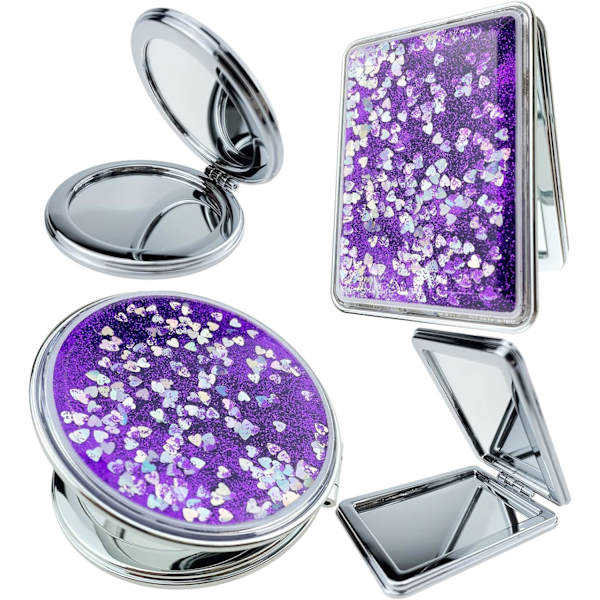 2 kpl peiliä Mini taittuva meikkpeili Pinkki Matkustajapeili Kaksipuolinen kannettava peili Miehille Naisille Tytöille Taskulompakko Neliö & Pyöreä（Violetti） Purple