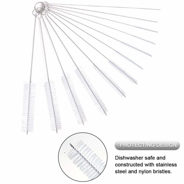 Flaskrengöringsborstar, 12 st rörborste nylon flaskpiprensare set för flask glas halm rengöring (vit)