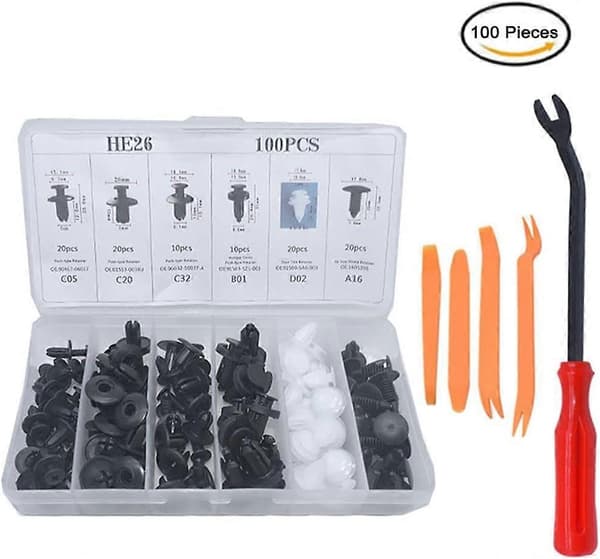 Bilclips, 100 stk. plastikclips nitter, nitteclips, plastikclips, universel sort plastiklukning, til bil