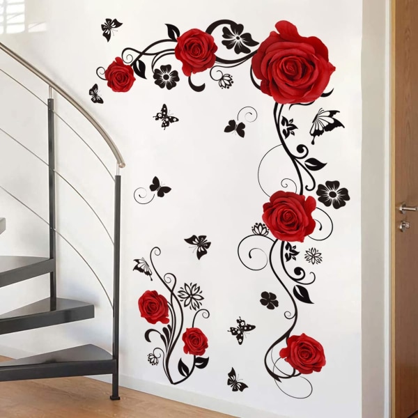 Vægtatovering wallsticker røde roser blomst ranke stue soveværelse wallsticker vægmaleri vægdekoration selvklæbende