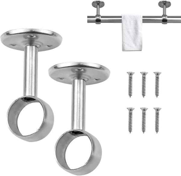 Gardinstangsholder, rustfrit gardinstangsholder i rustfrit stål, diameter 22mm, til bruseforhæng, garderobe (74mm høj)