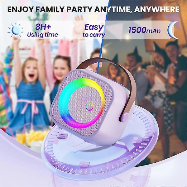 Karaoke-laite lapsille ja aikuisille, Mini kannettava Bluetooth-karaokekaiutin 1 langattomalla mikrofonilla ja valolla Purple 1 mic