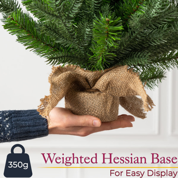 Mini juletræ, lille 2 fod kunstig gran, dekoration af bordplade med vægtet hessian base
