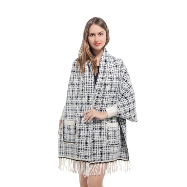 Kåbefrakke til kvinder, lille duftende stil, efterår og vinter, ny stil, ydre cardigan sjal white