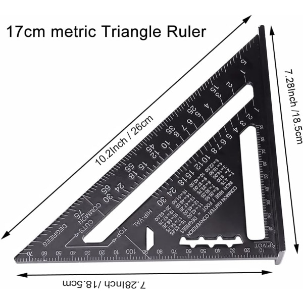 Monitoiminen puusepän neliö 18 cm ja 30 cm, metalli alumiini kolmioviivain neliö Trusquin opas kulmamittari 45 90 astetta