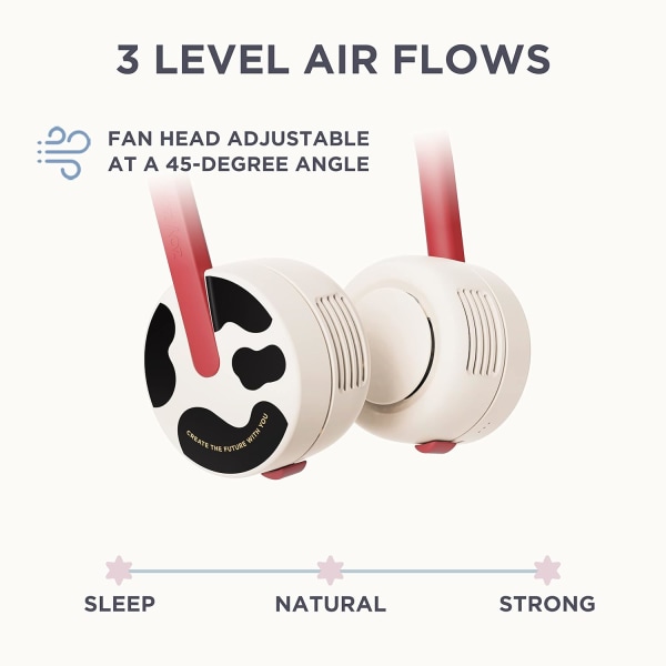 Bærbar halsblæser til børn 3 hastigheder 360° luftstrøm - USB genopladelig mini personlig halsventilator til piger Drenge rejser udendørs-rød Red