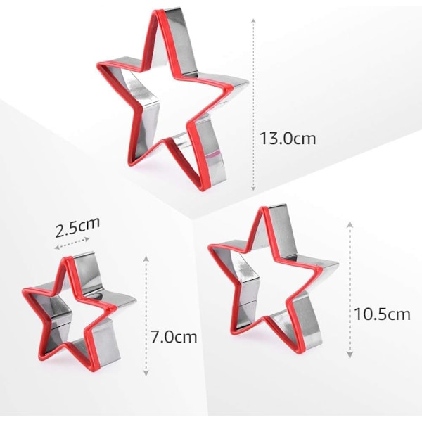 Stjerneskæreknivsæt 3 stk. rustfrit stål, fødevaregodkendt stor og mini stjerneskærekniv til presning af småkager, sandwich og brød