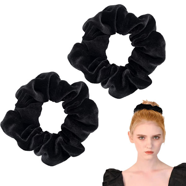 2 st hårscrunchies, stora sammetsscrunchies, stretchiga hårsnoddar mjuka hårband hästsvanshållare sovande spårlös frizzförebyggande (svart) Black
