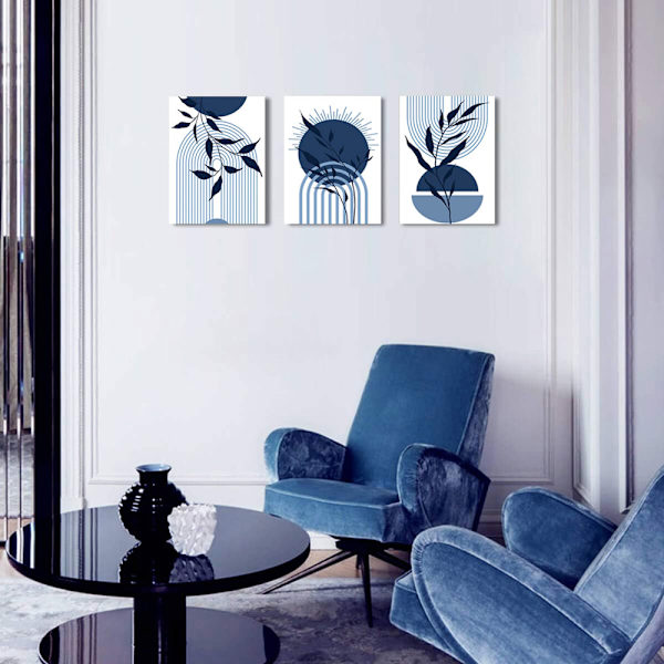 Marinblå färger, geometriska former, väggkonsttryck, abstrakt konstdekor i mitten av århundradet 50*70cm