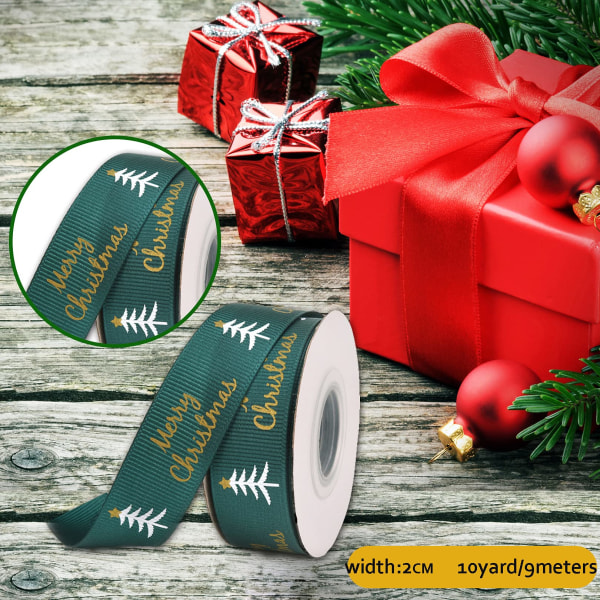 julebånd til gaveindpakning,grønne glædelig jul-bånd til kunsthåndværk,22 M 25 mm brede julesnefnugbånd