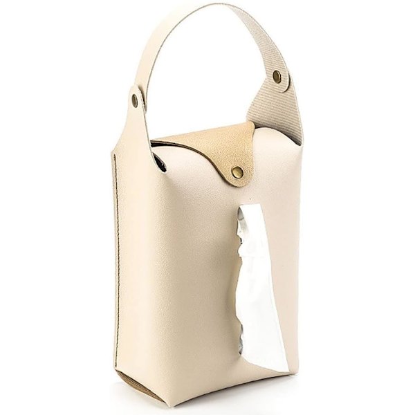 Hængende Tissue Box Pu Læder Bil Tissue Holder Bærbar Serviet Box Cover med Snap til Bil Badeværelse Køkken(Beige) Beige
