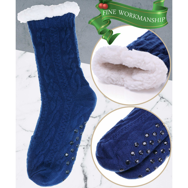 Herreslippers Fluffy Sokker Termiske Vinter Hyggelige Hytte Varme Fleece Bløde Komfortable Tykke Skridsikre Seng Julehjemmegave Strømpegave Navy blue