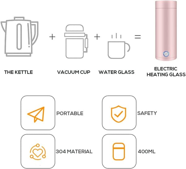 Resekokare, 400 ml automatisk avstängning, bärbar elektrisk vattenkokare, rostfritt stål foder snabbkokande flaska (rosa)