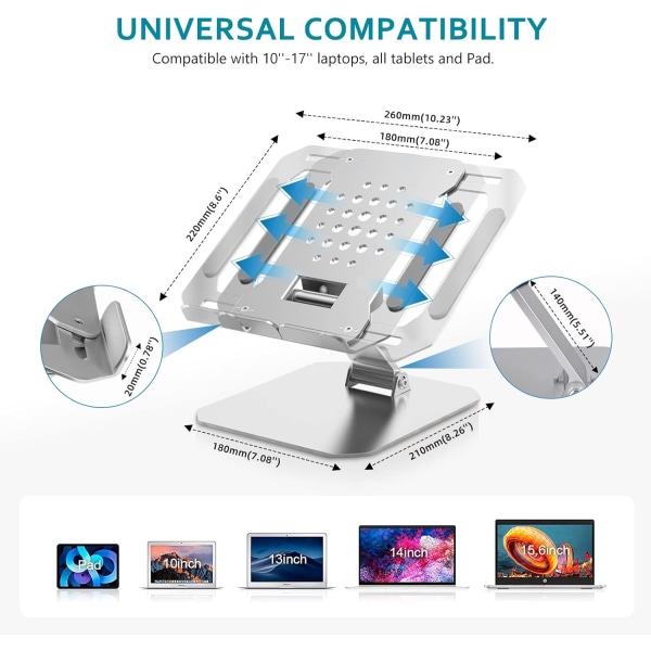 Laptopstativ för skrivbord Längdjusterbar Kylning Laptop Riser Fackhållare Hiss Fällbar Bärbar Universell Kompatibel max 17