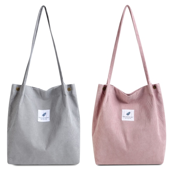 Skuldertaske kvinder - 2 stk fløjlsbukser taske kvinder skuldertaske shopper kvinder håndtag taske til hverdag, kontor, skoletur 2 stk grå + pink gray + pink