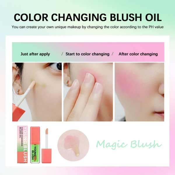 Color Changing Liquid Blush - Vanntett blusher for kinn Makeup - Langvarig Blusher Oil - Fuktighetsgivende for kinn og lepper (01) 1