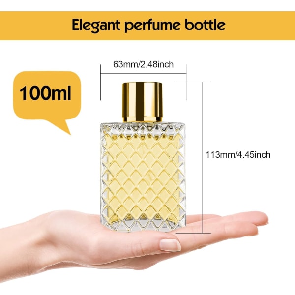 100 ml parfymeforstøver, bærbare klare tomme glassparfymesprayflasker, etterfyllbar parfyme Stor kosmetisk fintåkeforstøver for Travel-Glod Glod