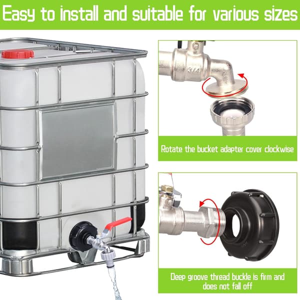 Tankhane, med vandslangehane adapter, S60X6 IBC haneforbindelse, havehane til regnvandssamler (1/2\" plastikadapter) Plastic