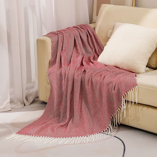 Koselig teppe, sengeteppe, sofa, ullpledd, teppe, pledd, sofateppe, fluffy sofateppe, merino teppe, fluffy varmt pledd red 127*172cm