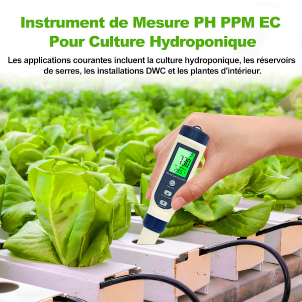 5-i-1 pH-mätare med LCD-display, automatisk temperaturkompensation, elektronisk pH-mätare, lämplig för dricksvatten, akvarier och swimmingpooler.