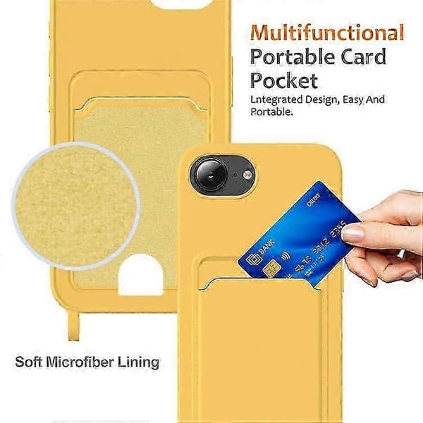 Flydende silikone etui med kortholder og lanyard til iPhone 16e Yellow