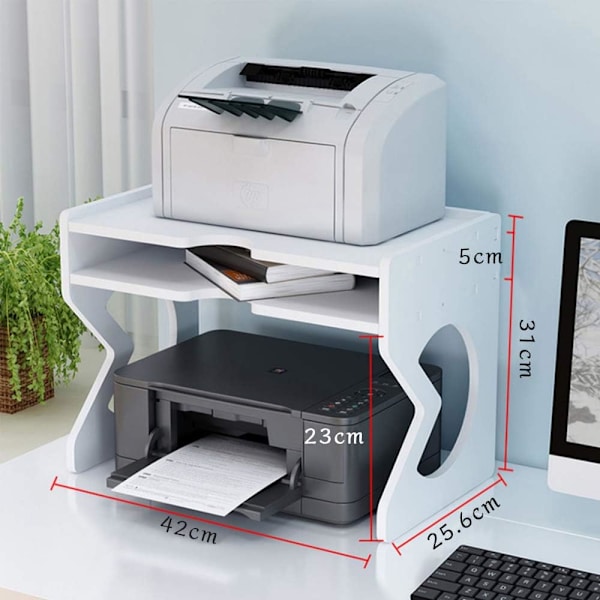 Printer Desktop Stativ, Skrivebordsarrangør Hvid med Opbevaring af Kontorartikler Printer med Justerbare Fødder (16,5”x10”) 16.5x10x12.2