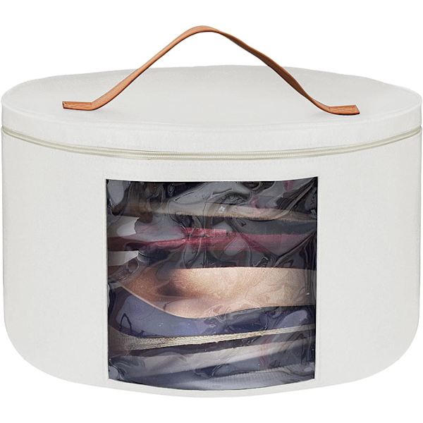 Oppbevaringsboks for hatter med lokk, 17 tommer diameter Pop Up Hat Boxes, sammenleggbar reisehatt (hvit) White