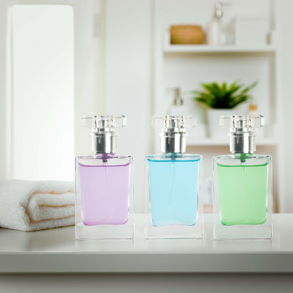 8-pak 30 ml/1 oz tomme genopfyldelige parfume forstøver sprayflasker i klart glas - gennemsigtige firkantede flasker med sølvtågepumpe - bærbar til rejser