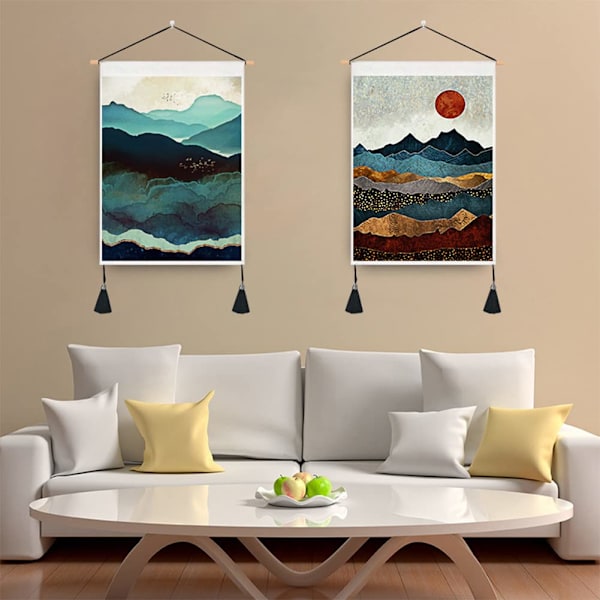 Pieces Mountain Tapestry 35cm x 50cm Tapestry Foggy Forest Tapestry med tofsar Väggbonad för sovrum