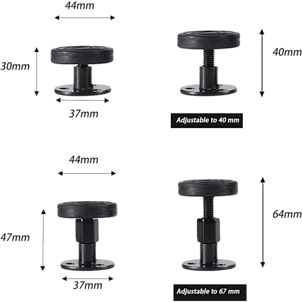 4 stk. Justerbar Seng Ramme, Støjreduktion, Teleskopisk Støttestabilisator til Senge, Sofa (Justeringsområde 30-40mm; 47-64mm)