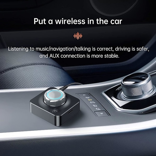 Bluetooth 5.0-mottaker, trådløs billadapter for lyd med aptX-LL lav latenstid, 3D-surroundlyd, 3,5 mm og RCA