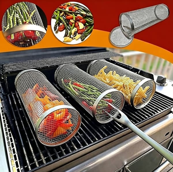 stk rullende grillkurve - Bedste grillkurv nogensinde, rund grillnet i rustfrit stål