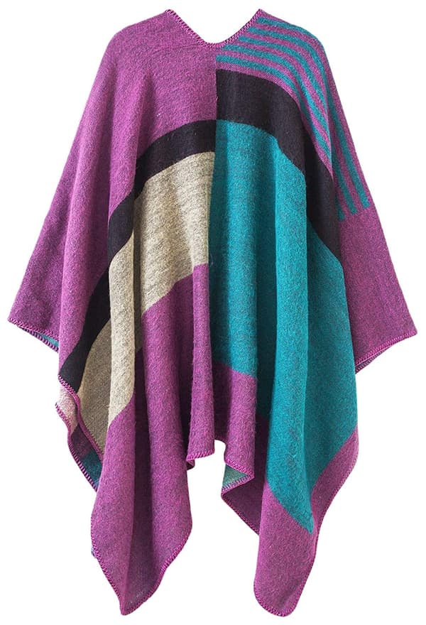 Dame Poncho Strikket Oversized Teppe Cape Skjerf purple