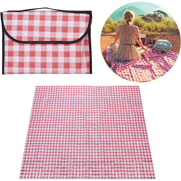 Utomhus picknickfilt hopfällbar vattentät sandtät mat praktisk matkasse picknickmatta för strandcamping vandring resor picknick (röd 150*180cm) Red