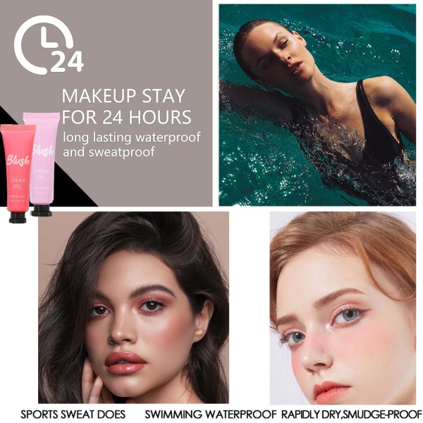 2 STK Liquid Blush SET Makeup, svært pigmentert lett kremblusher for moden hud, naturlig utseende ferskenblusher for kinnsminke