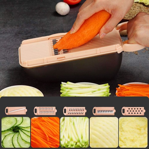 Rivjärn Slicer Grönsak/ost Slicer Mat Slicer Cutter 5-i-1 för Prep Multi-Funktion Kökshjälp Hackare Skalare med Handskydd-röd