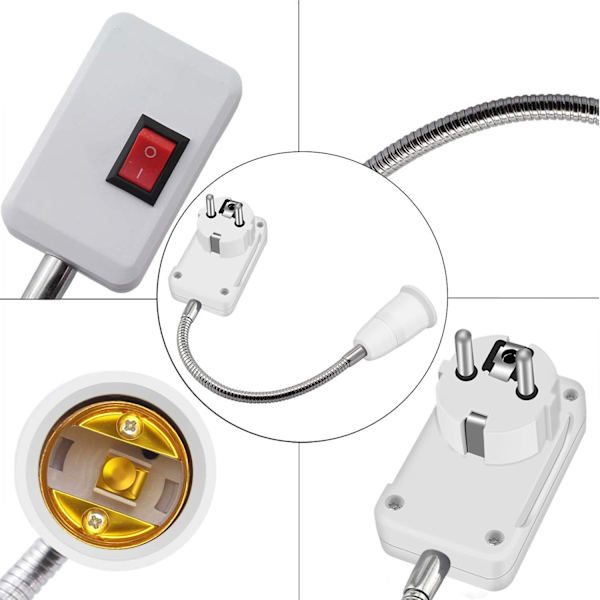 2-pack E27 LED-lamphållare med strömbrytare, lamphållare adapterkonverter med 5,9\" flexibel svanhals och EU-kontakt