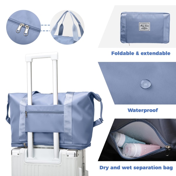 Sammenfoldelig rejseduffel taske, stor kapacitet sammenfoldelig sports taske, let vandtæt taske holdall tote carry on håndbagage（Blå） Blue