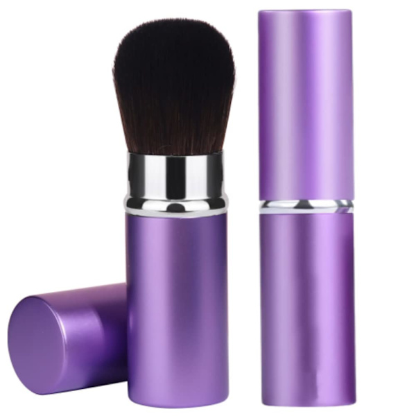 Teleskooppinen meikkisivellin, kasvoharja, sisäänvedettävä kasvokabukiharja, pyöreä puuteri, matkameikkisiveltimet, poskipuna, kannettava meikkisivellin (violetti) Purple