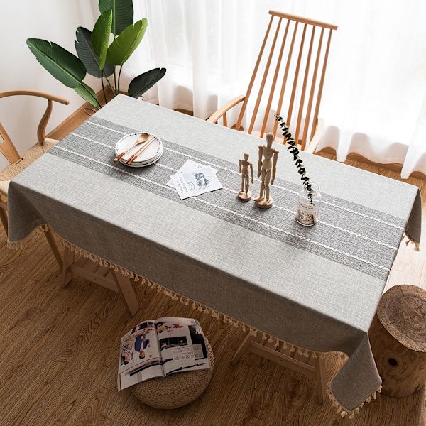 Vaskbar dug med kvast i bomuldslinned-look, lotus-effekt, vandafvisende, skridsikker, dug til restauranter og haver (T3, 140 x 200 cm) T3, 140 x 200 cm