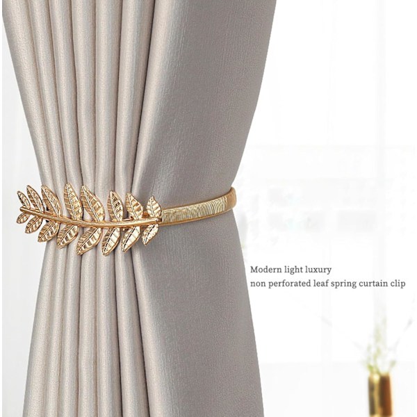 2 st Gardinband Hållare Löv Carving Design Aluminium Legering Gardinband Remmar Gardinband för Hotell Hem Dekorativ, Guld