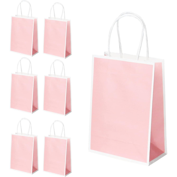 30 stk gaveposer, papirposer for gaver, festposer med håndtak, godteposer bæreposer for fester, bursdag - 15 x 8 x 21 cm (rosa) Pink