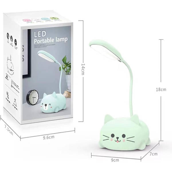 LED-skrivbordslampa för barn, söt kattlampa USB-laddningsbar läslampa, bärbar LED-bordslampa (vit)